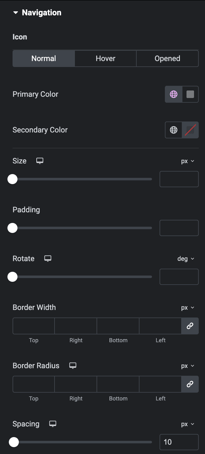 Table Of Content: Navigation Style Settings