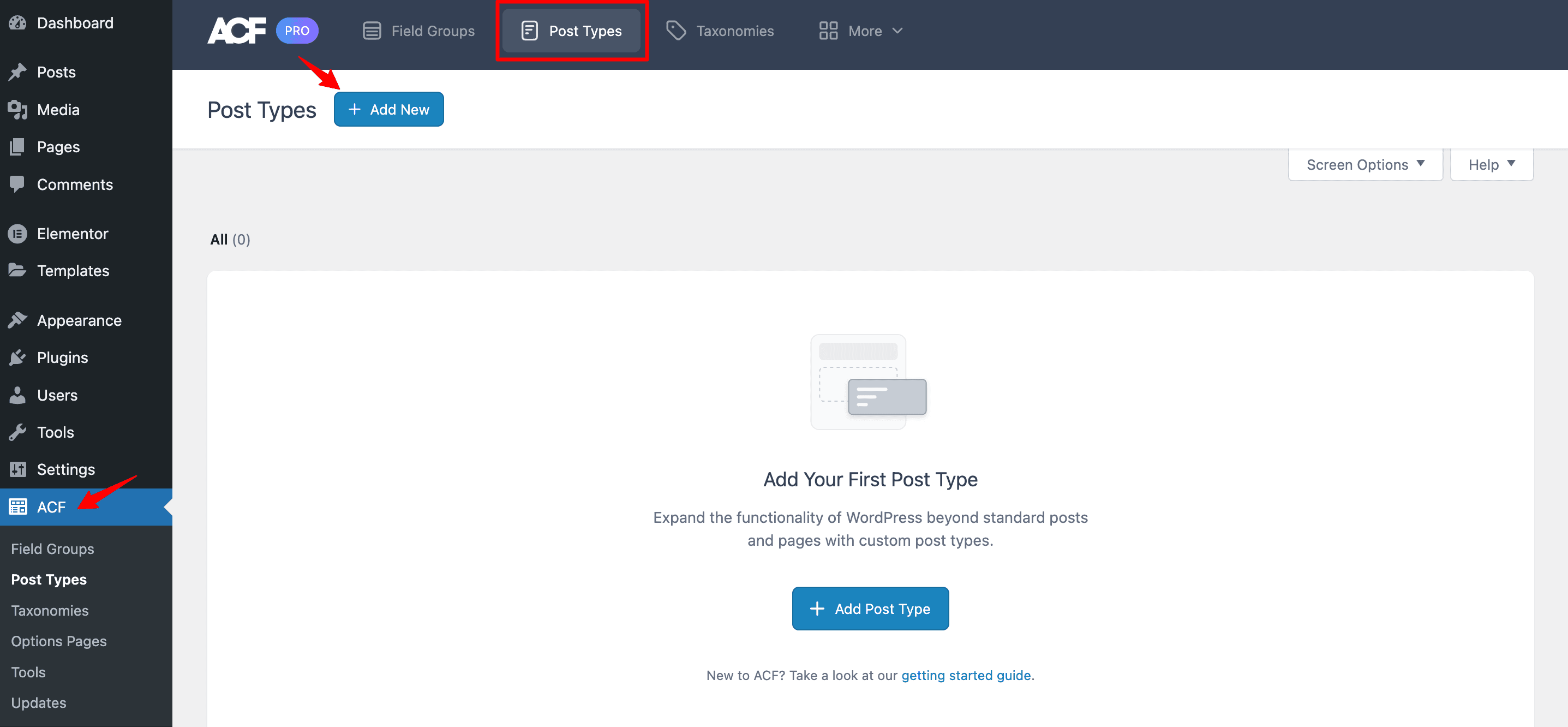 Advanced Custom Fields: Add Custom Post Types Settings