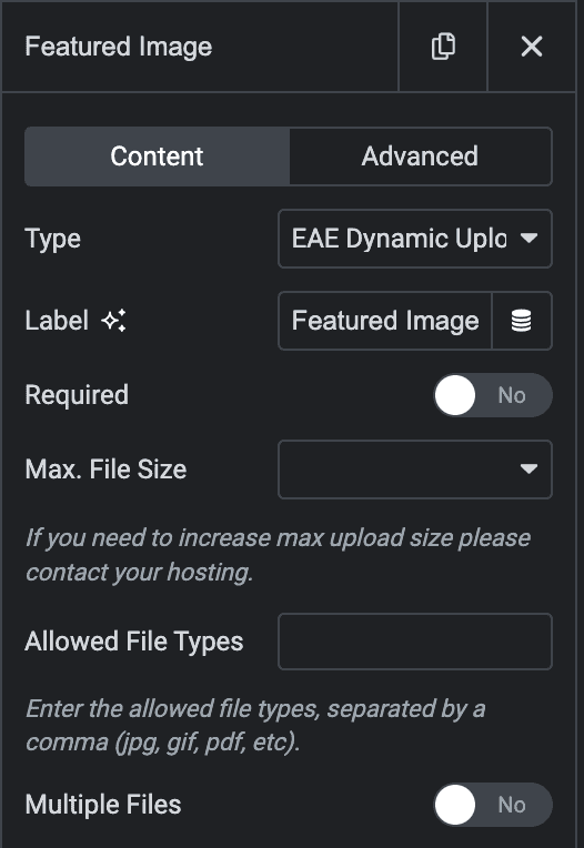 Elementor Form: EAE - Dynamic Upload Field Type