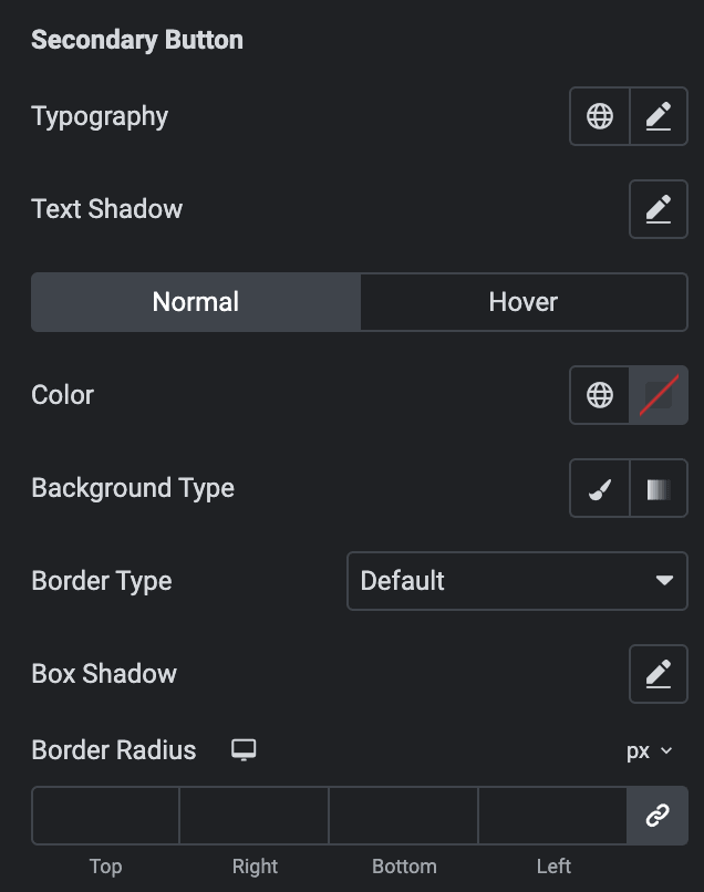 Call To Action:Secondary Button Style Settings