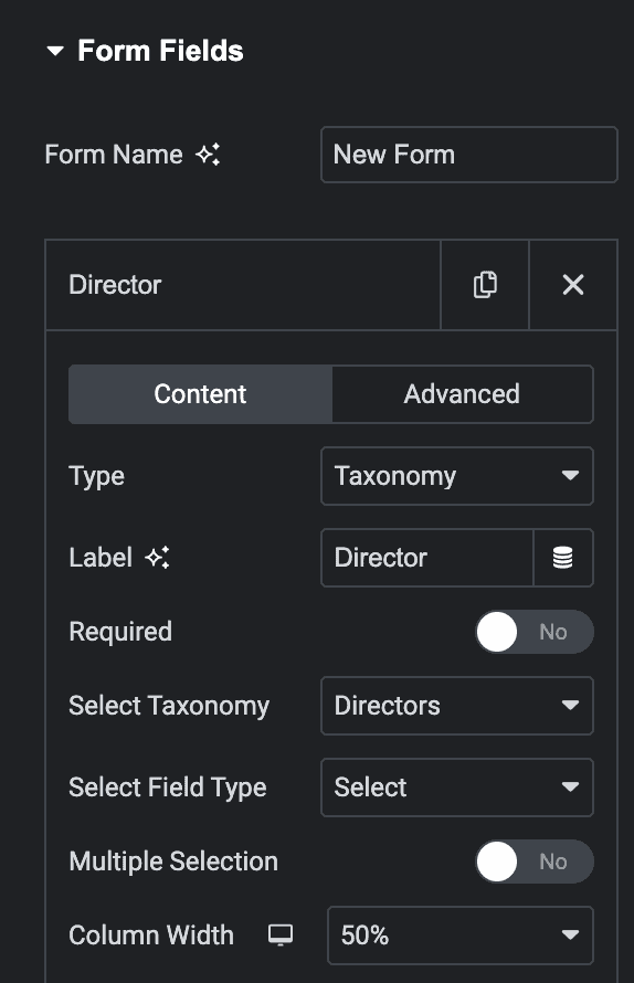 Elementor Form: Taxonomy Field Type