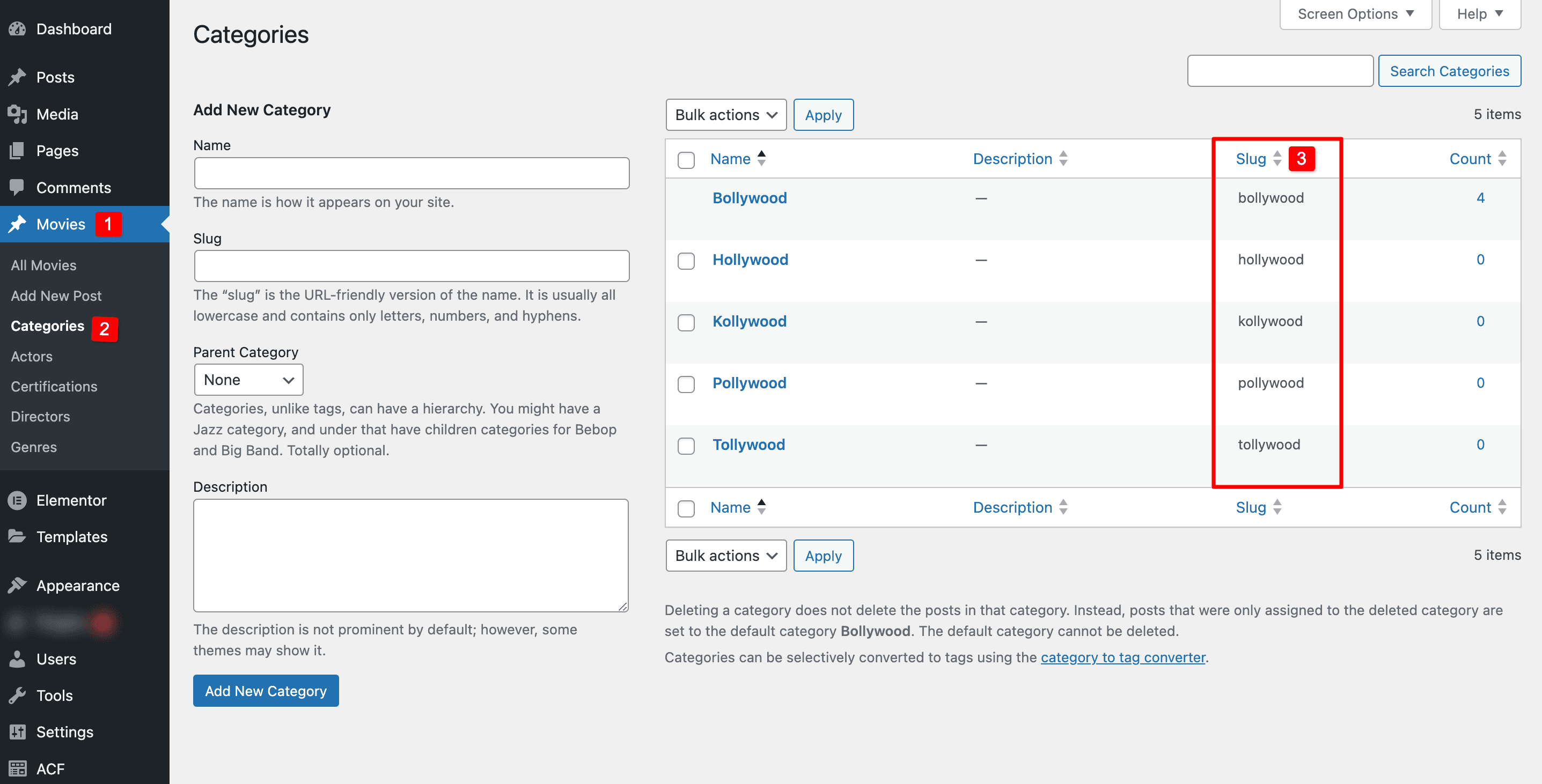 Elementor Form: Categories Slug