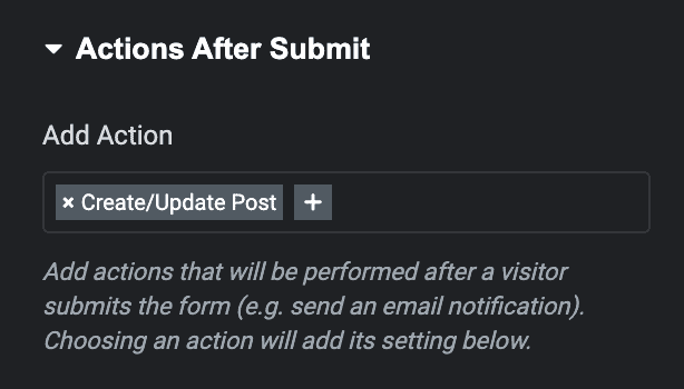 Elementor Form: Add Create/Update Post Action