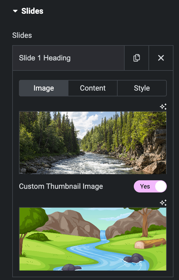 Thumbnail Slider: Slides Image Settings