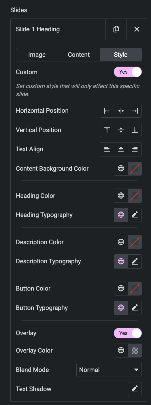 Thumbnail Slider: Slides Style Settings