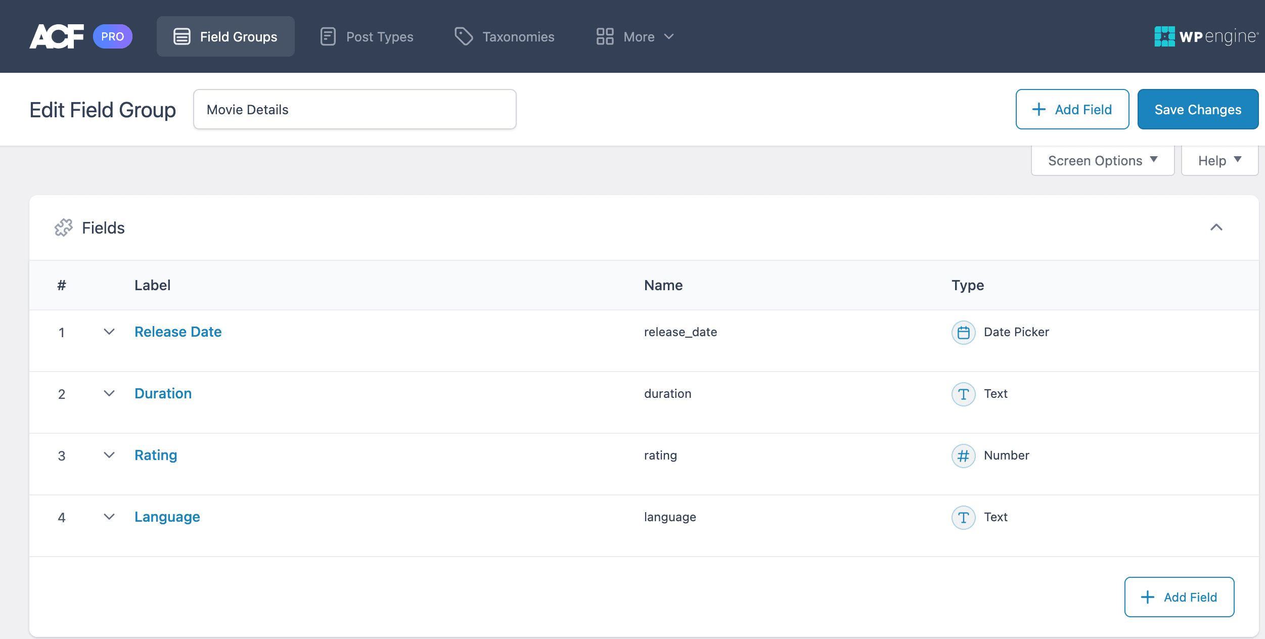 Advanced Custom Fields: Field Group