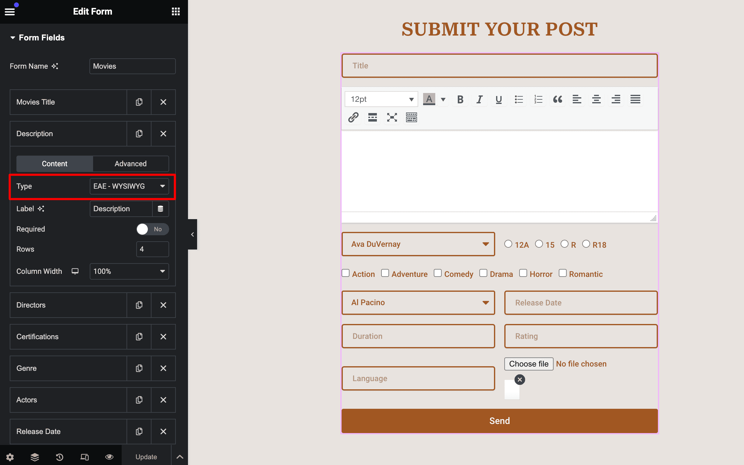 Elementor Form: Use EAE- WYSIWYG Option