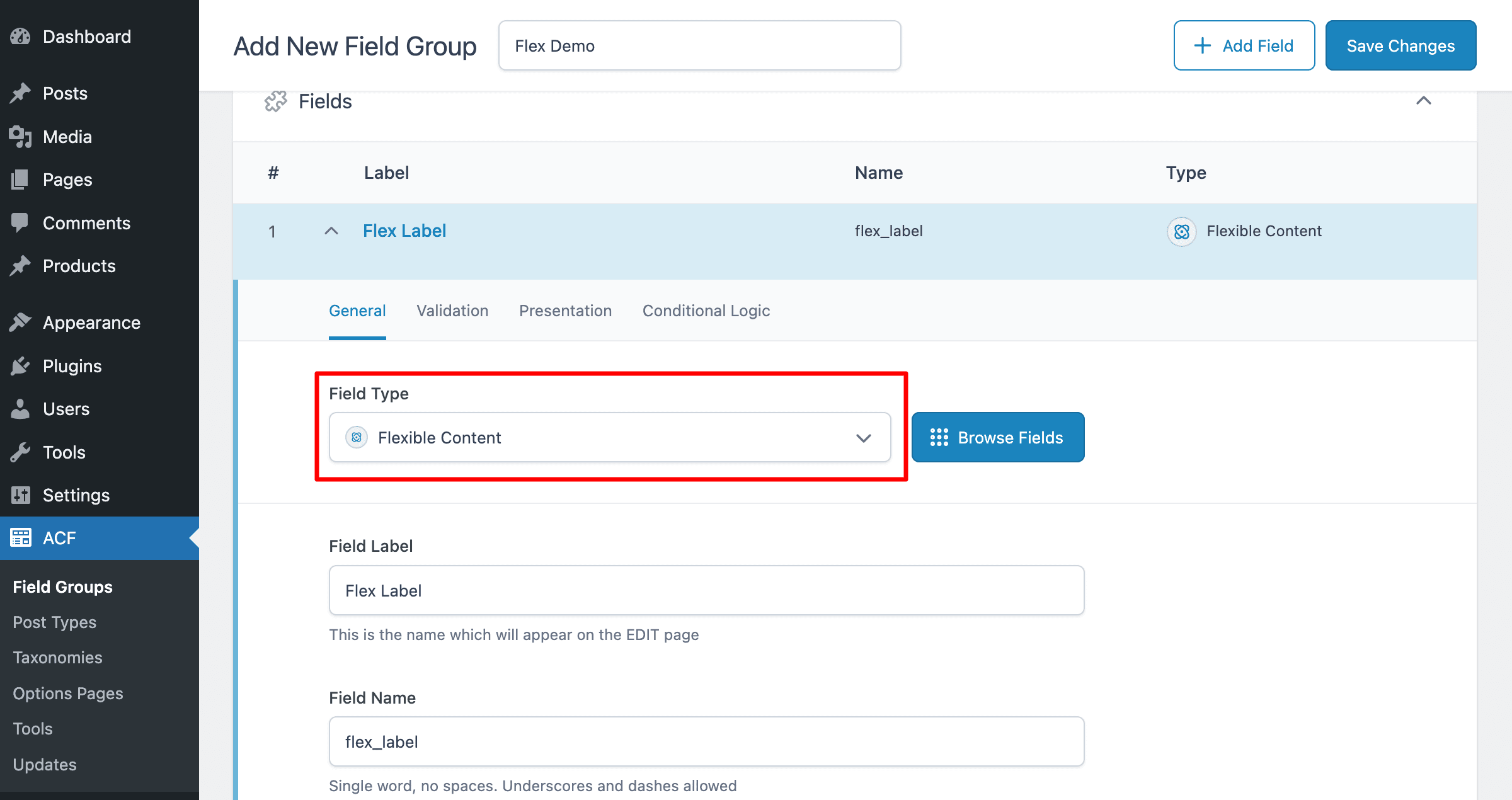 ACF: Creating Sub Fields