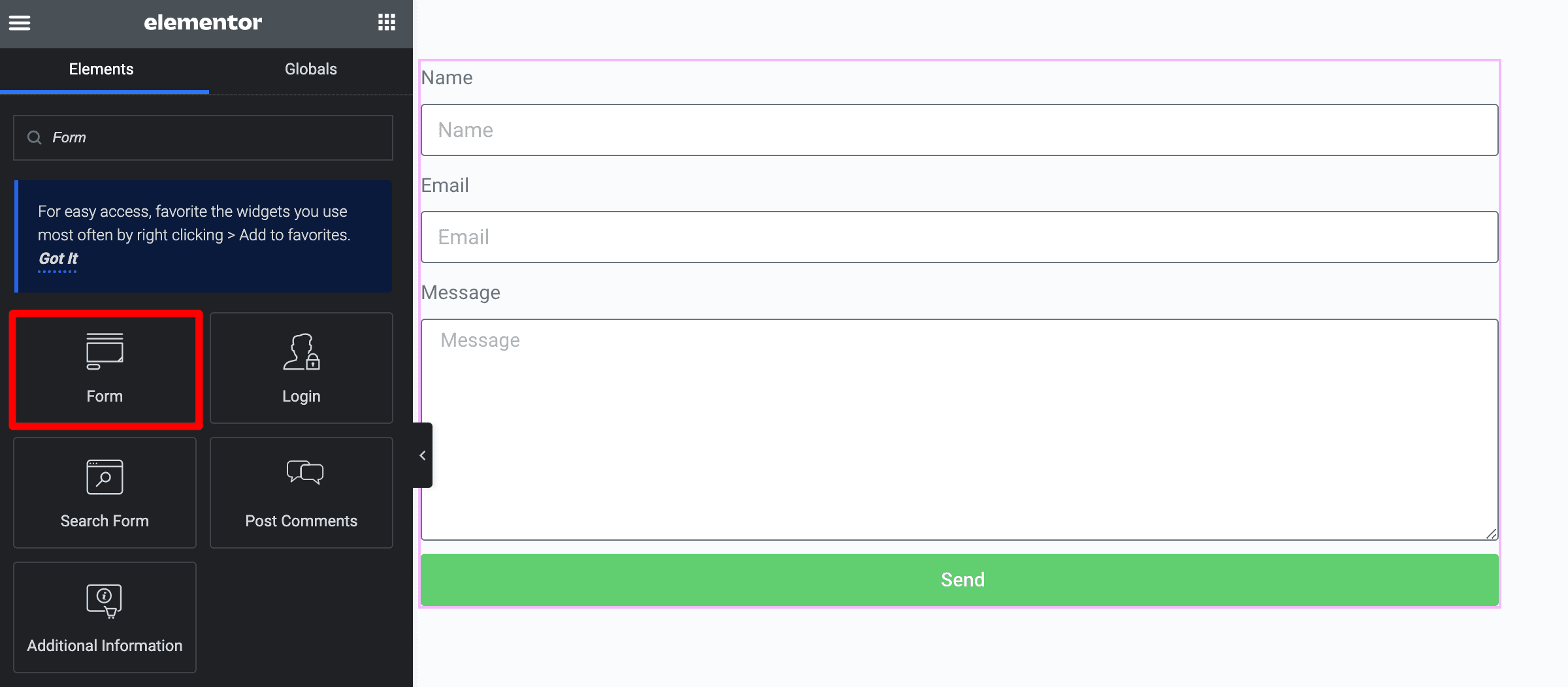 Adding Elementor Form