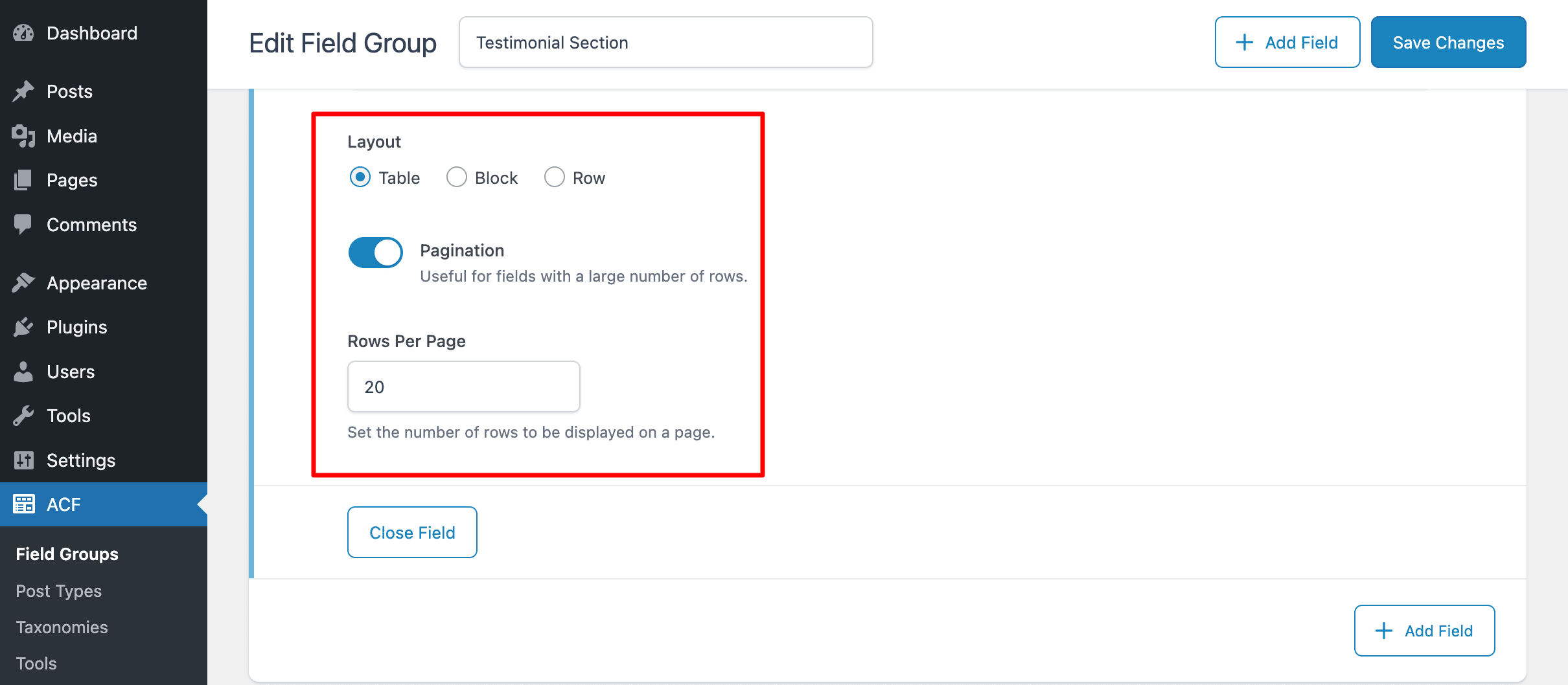 ACF: Repeater Additional Settings