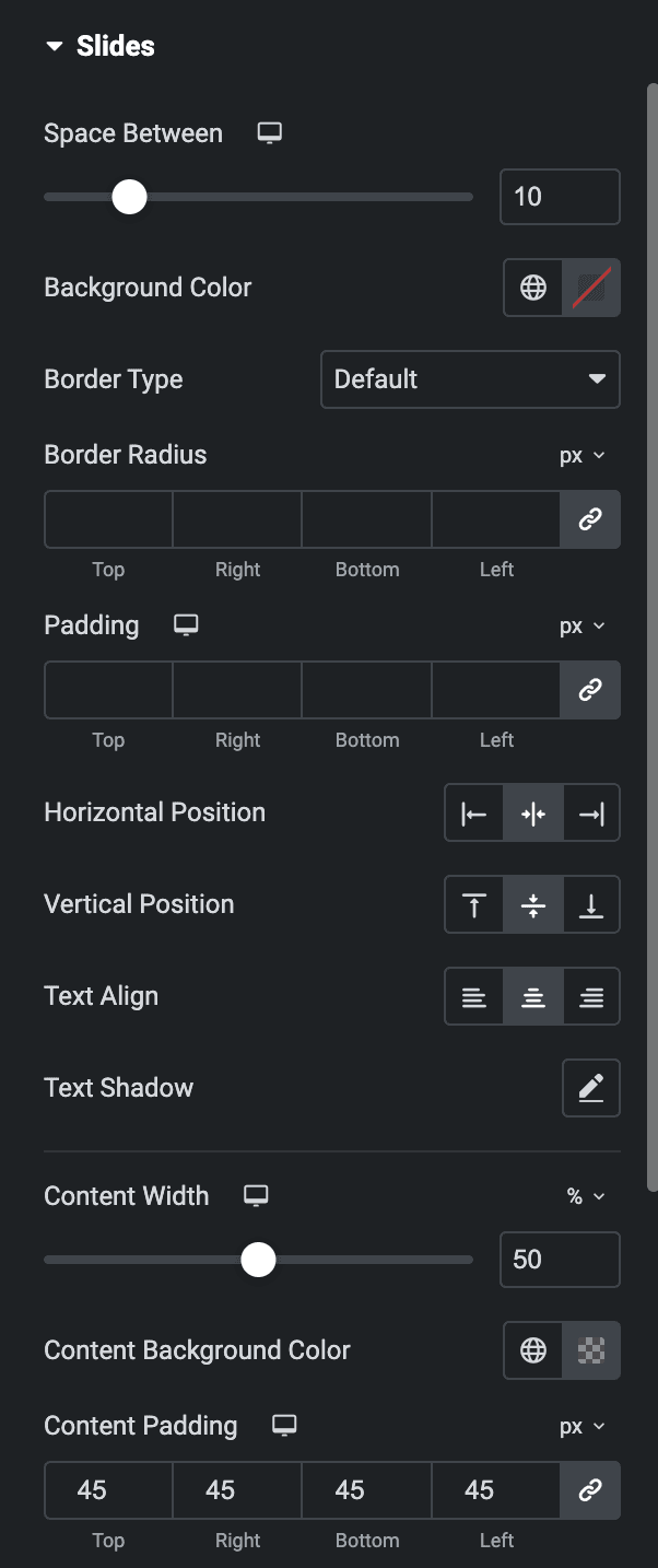 Thumbnail Slider: Slides Style Settings