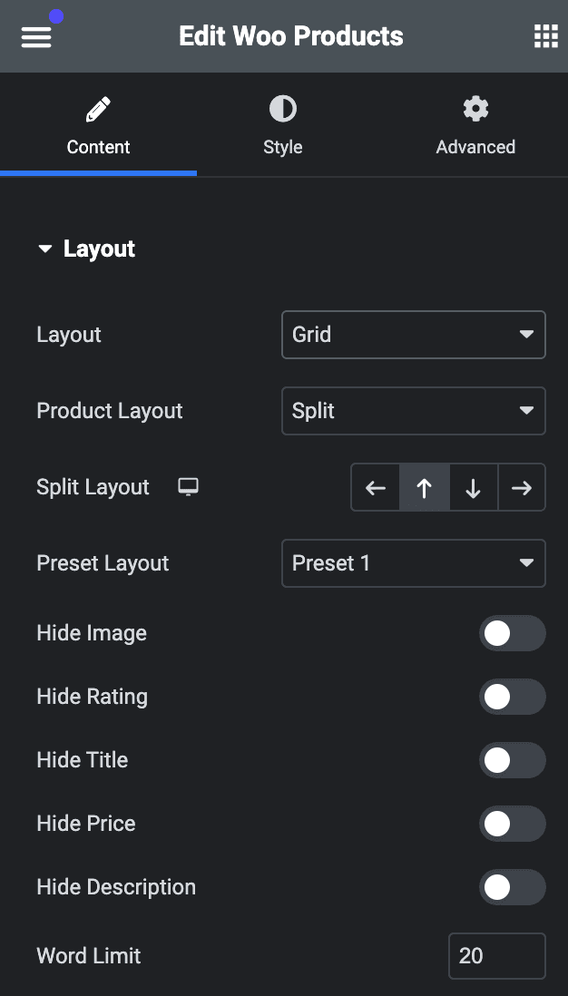 Woo Products: Layout Settings