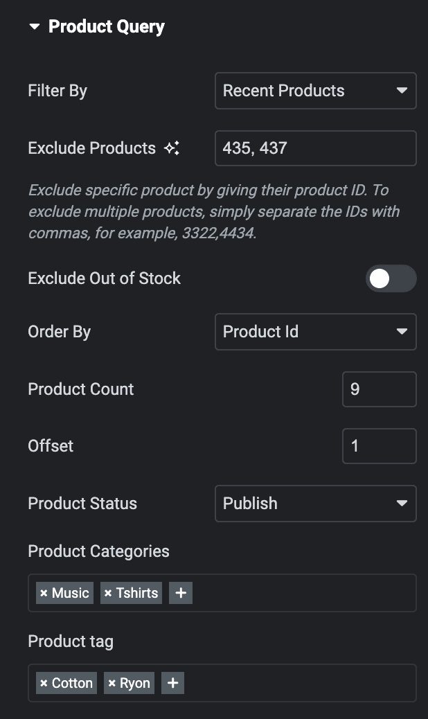 Woo Products: Product Query Settings