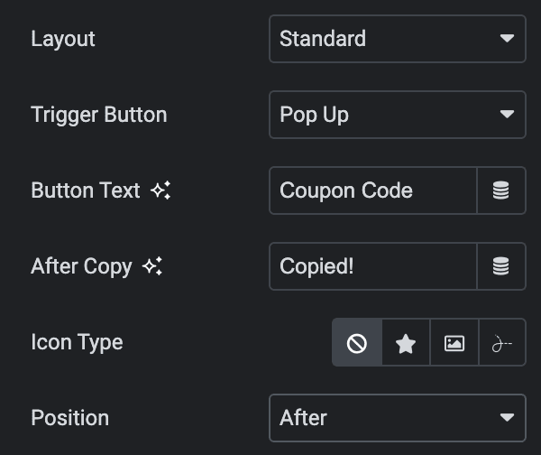 Coupon Code: Standard Layout Settings