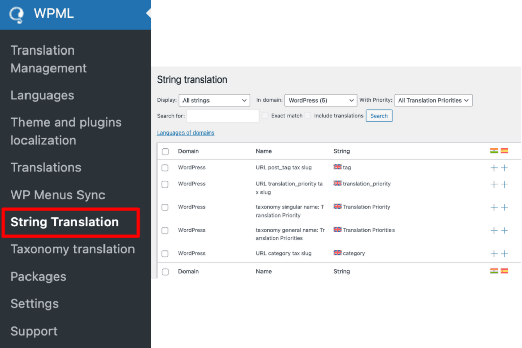 WPML: String Translation Settings