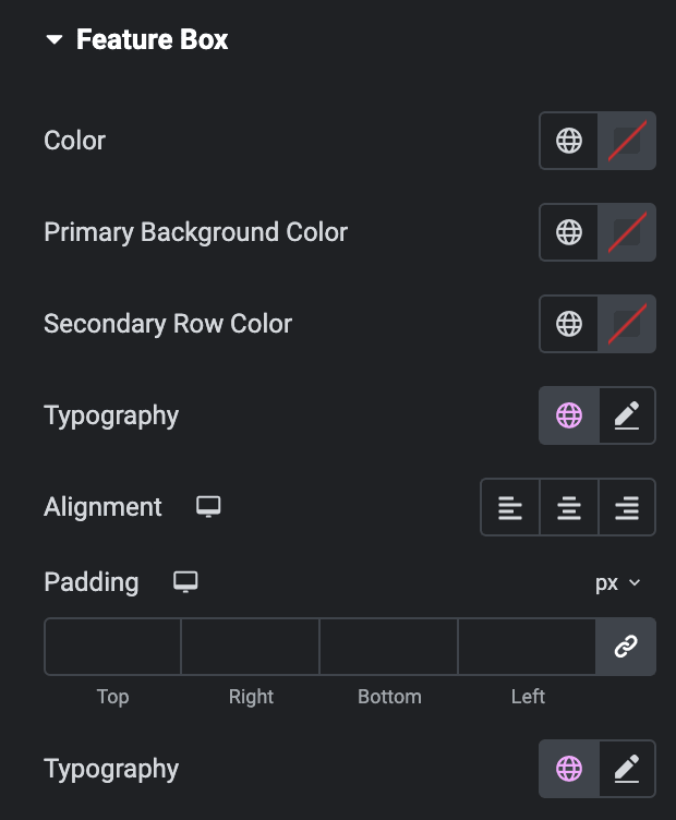 Comparison Table: Feature Box Style Settings