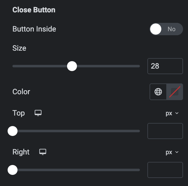 Coupon Code: Close Button Style Settings