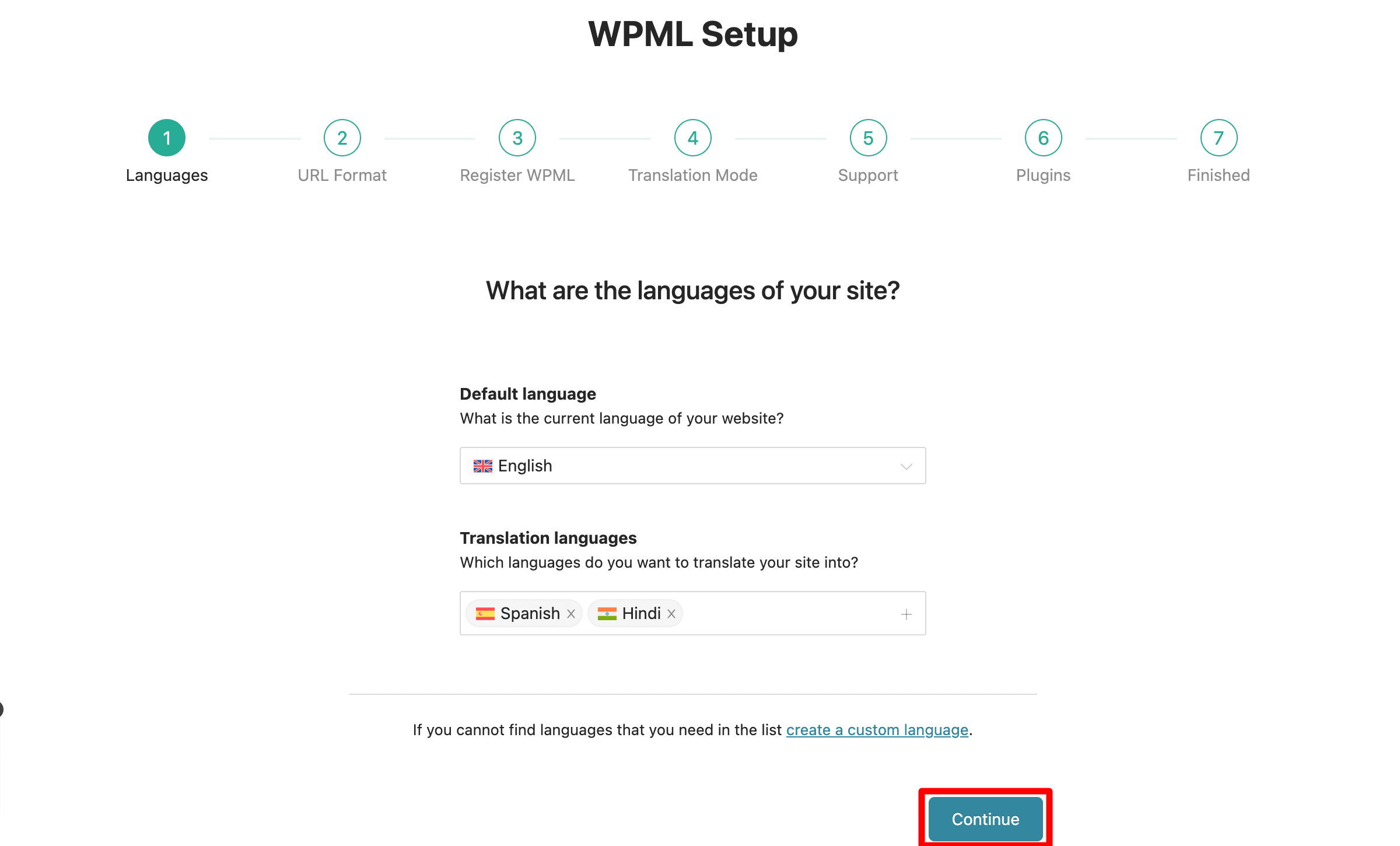 WPML Setup: Languages Settings