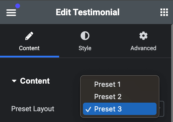 Testimonial Slider: Preset Layout Settings