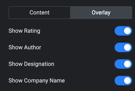 Testimonial Slider: Overlay Content Display Settings