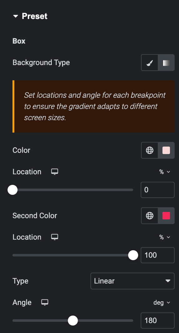 Testimonial Slider: Preset Background Type Settings(Gradient)