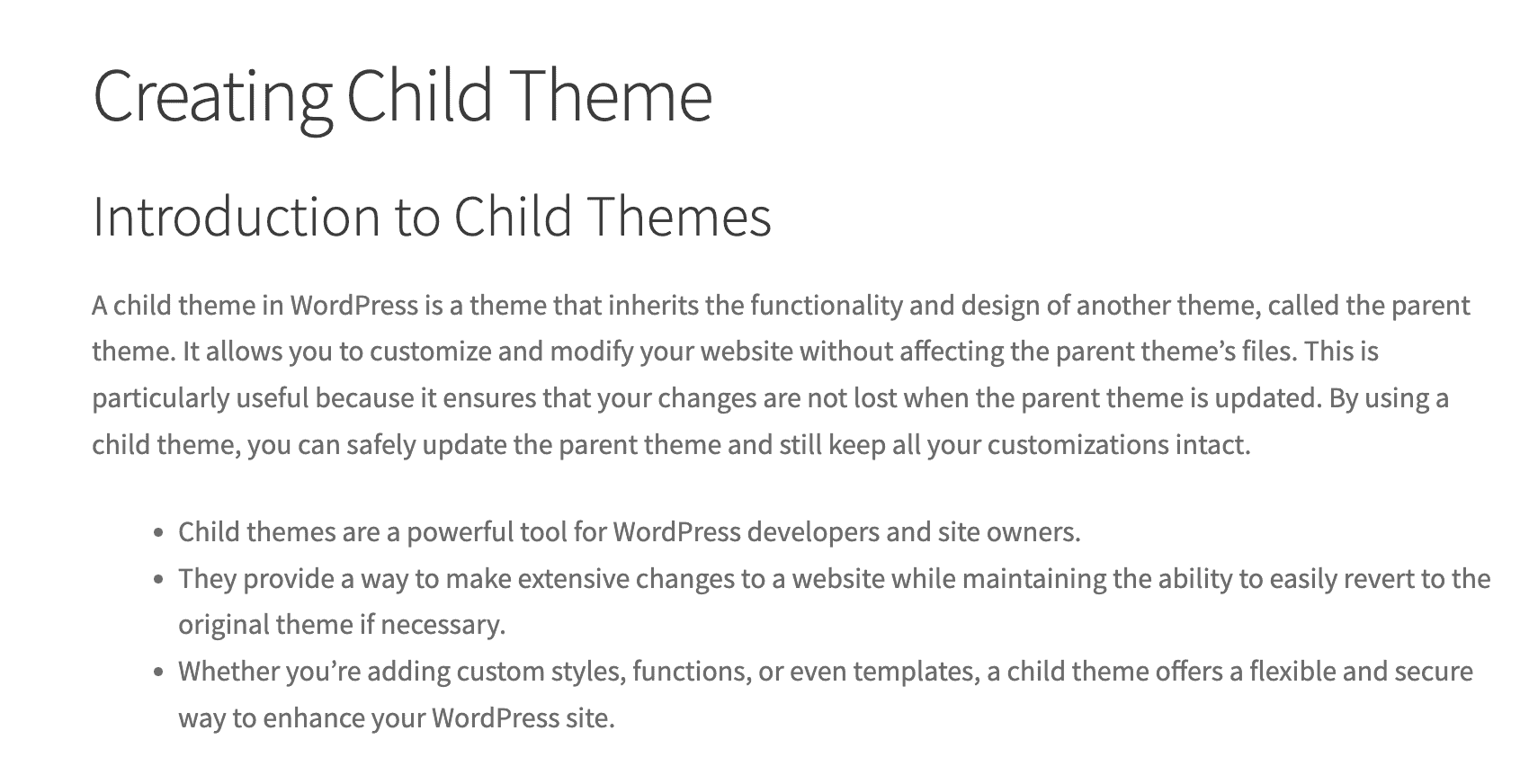 Before Applying Style Using Child Theme in WordPress