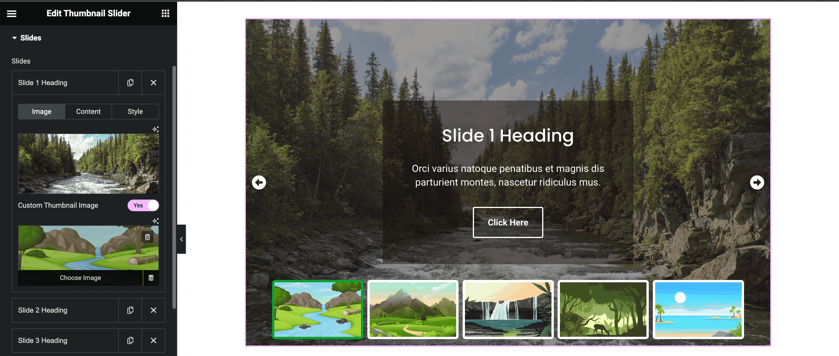 Thumbnail Slider: Slides Settings