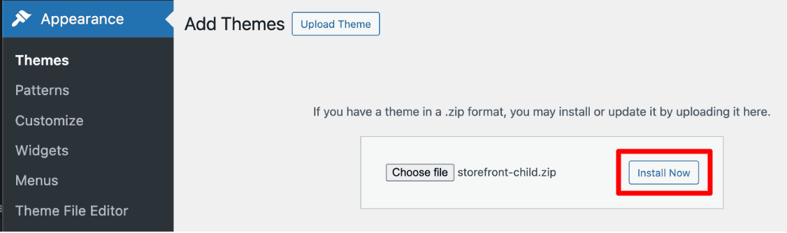 Upload Child Theme Zip File to WordPress Website