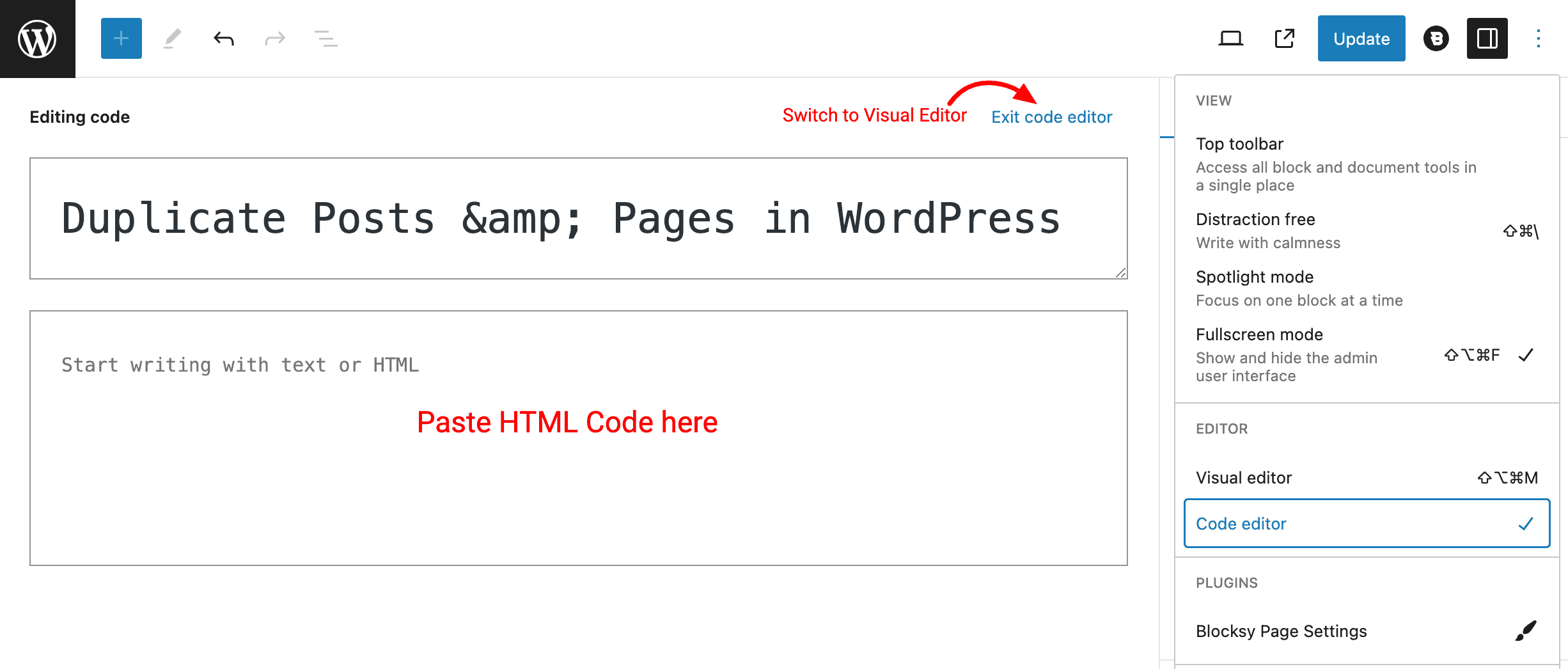 Paste Copied Code to WordPress Editor