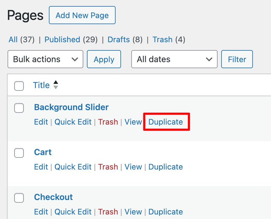 Duplicate Button in WordPress Pages