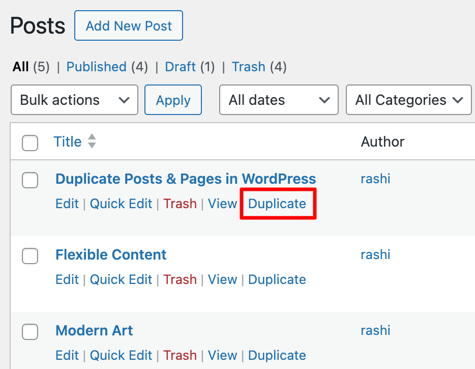 Duplicate Button in WordPress Posts