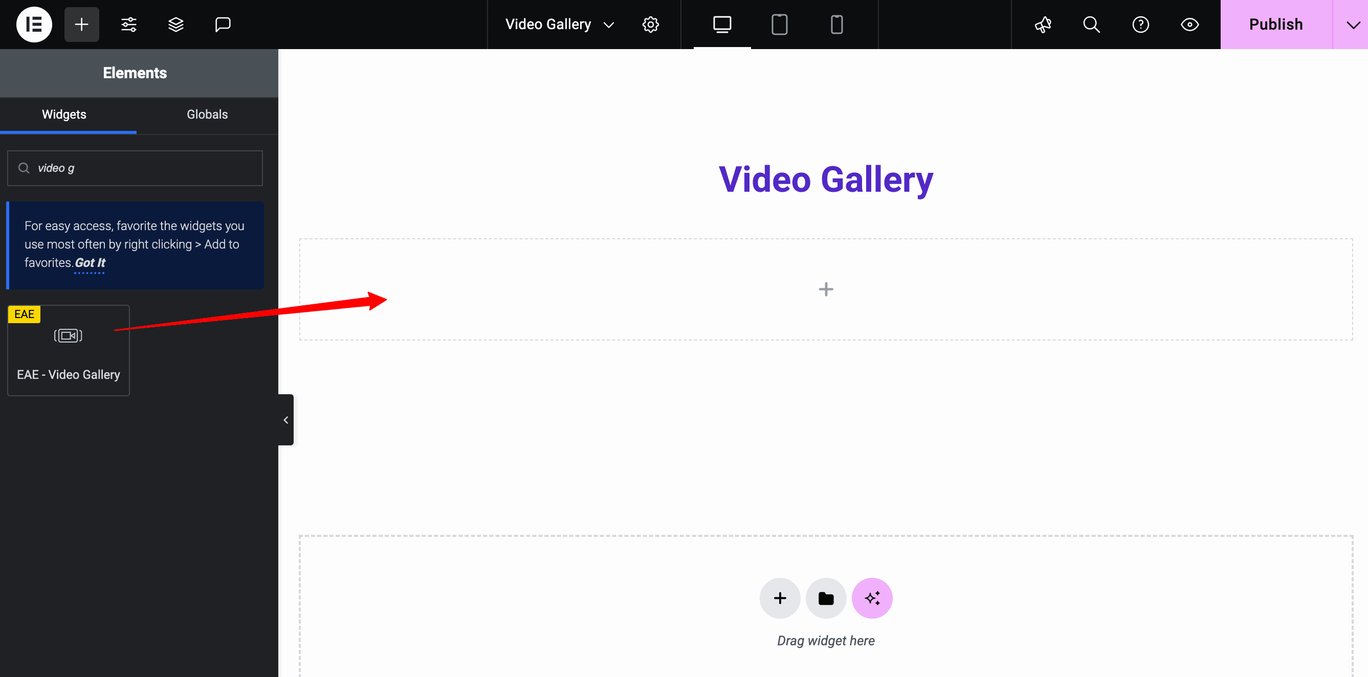 Add Video Gallery Widget in Elementor