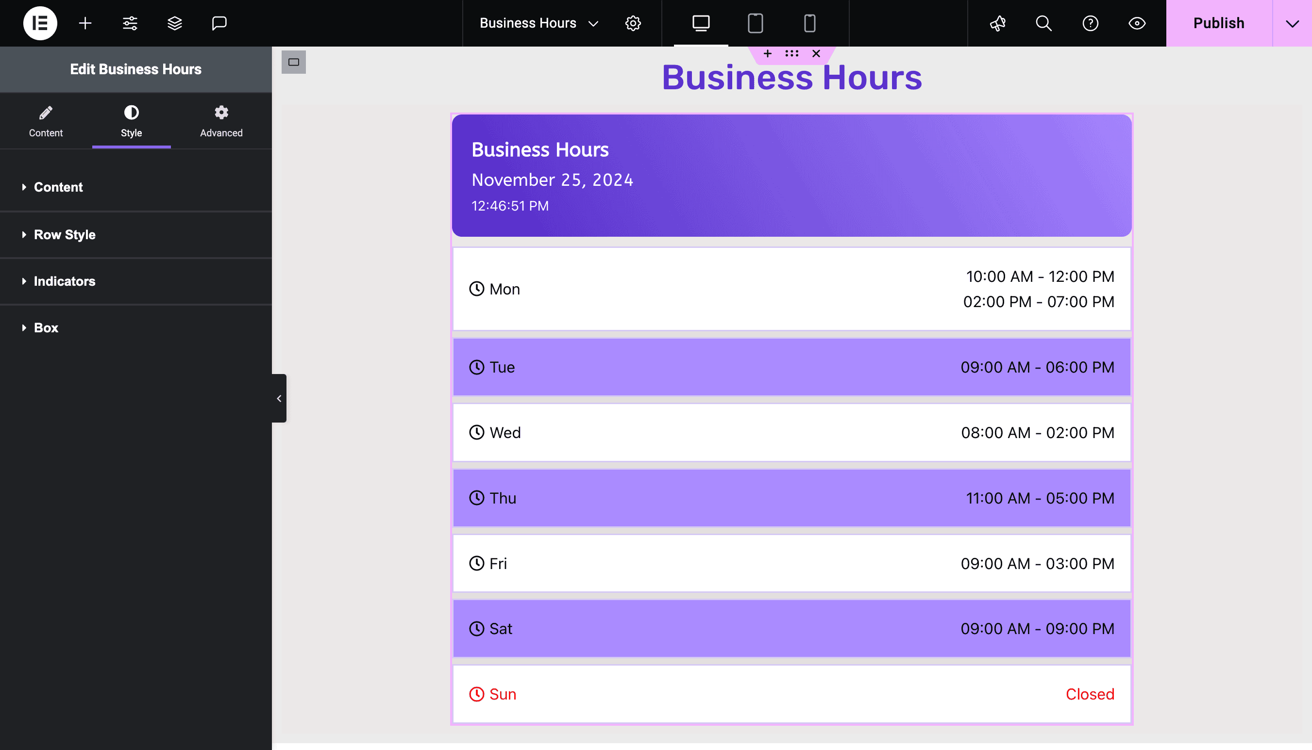 Business Hours: Preview Your Working Hours