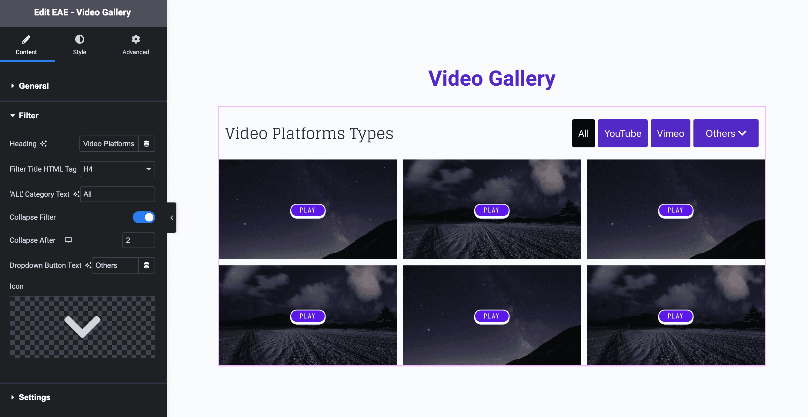 Video Gallery: Filter Settings