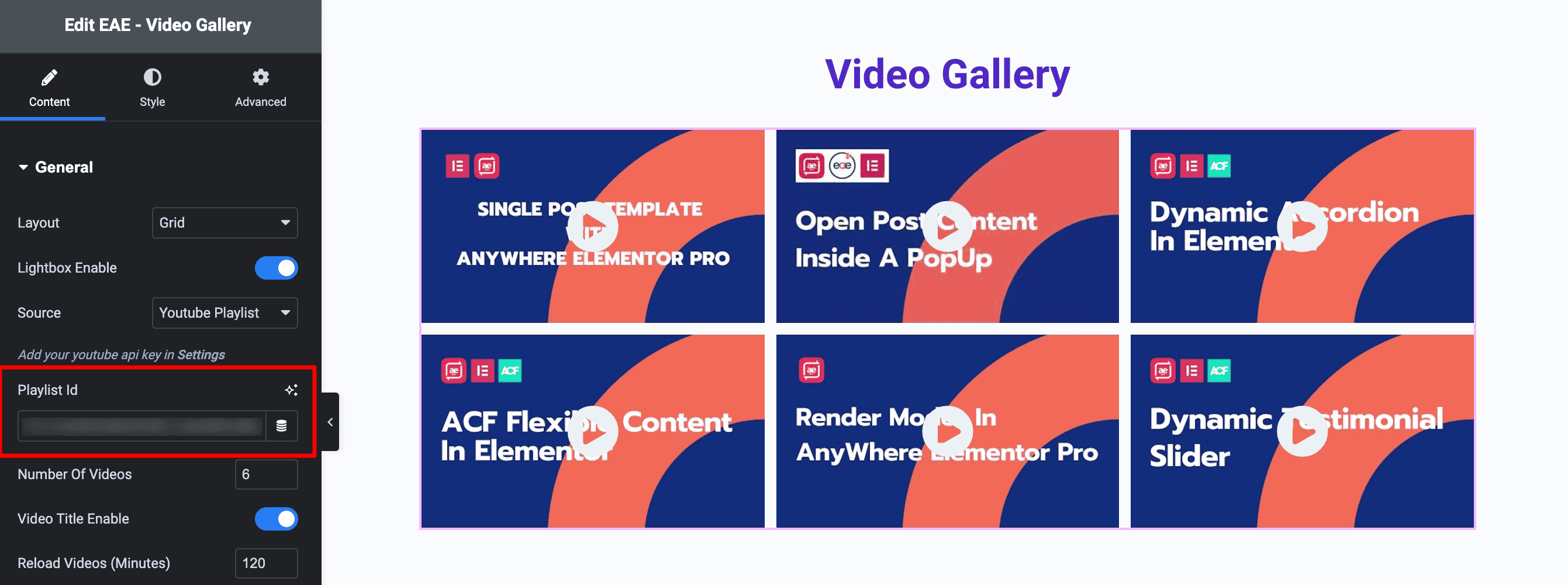 Video Gallery: Show Videos Using Playlist ID