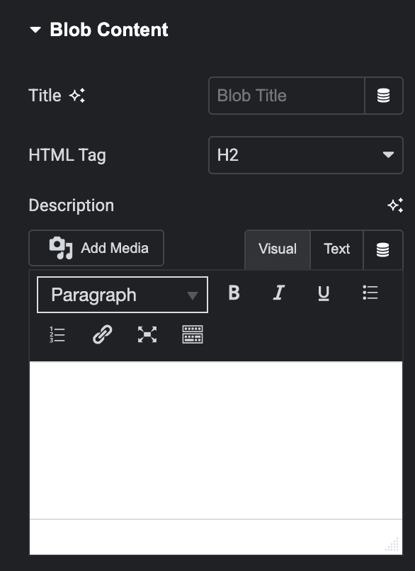 Blob Shape: Blob Content Settings