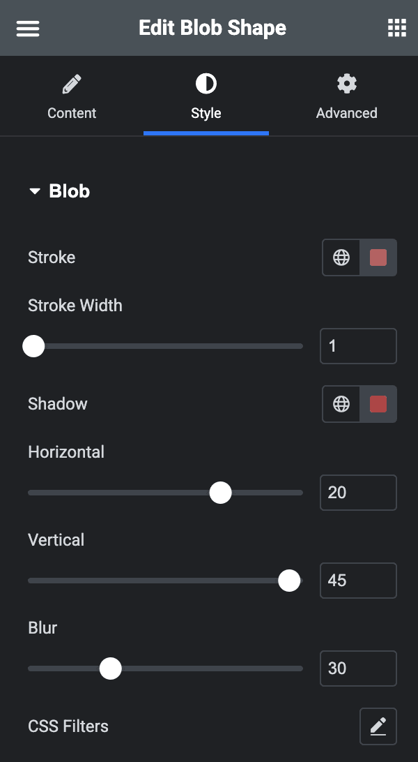 Blob Shape: Blob Style Settings