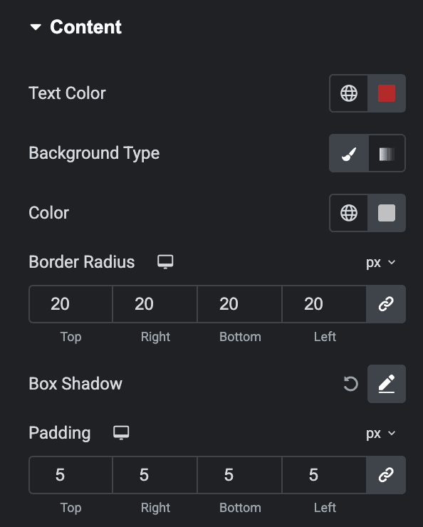 Dropbar: Content Styling Settings